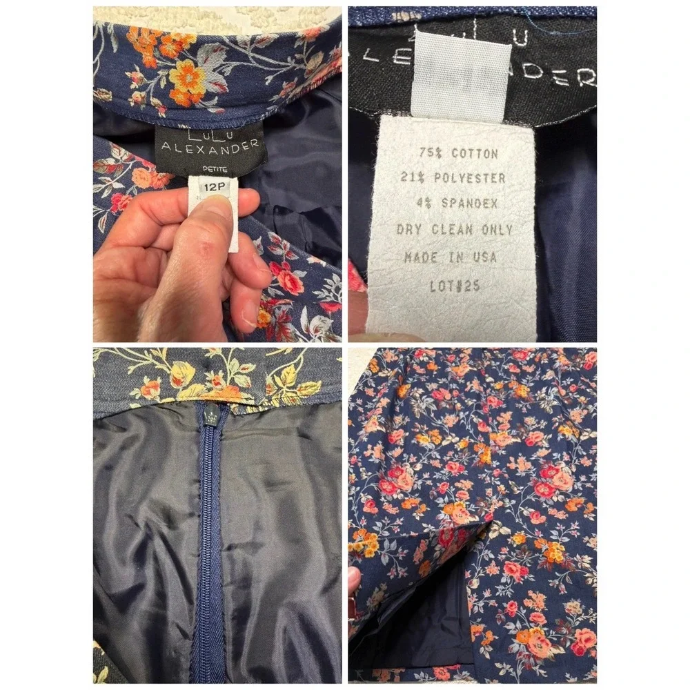 Lulu Alexander Floral Pencil Skirt Navy Blue 12P Petite Vintage Cottagecore Bohi